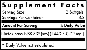 Text listing the ingredients which includes Nattokinase NSK-SD (soy) (1440 FU)