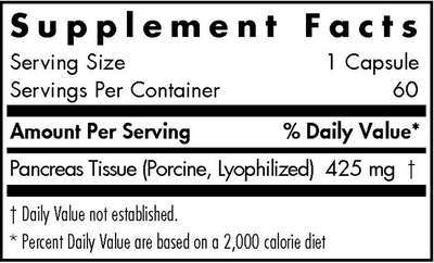 Text describing the ingredients including Pancreas Tissue (Porcine, Lyophilized)