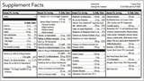 Text listing the ingredients including Vitamin A, vitamin C, Vitamin D3, EVNolMax, Vitamin e, Thiamine, Riboflavin, Niacin, Vitamin b6, Folate, vitamin b12, Biotin, Pantothenic acid, calcium, iodine, Mangnesium, zinc, selenium, Copper, manganese, chromium, Potassium, NAC, Lycopene, L-carnitine, Taurine, TMG, Querctein dihydrate, sulforaphane, Green tea decaf, Maitakegold, Bromelain, Tumeric, Asian Panax, Astragalus, Alpha Lipoic Acid.