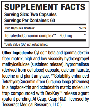 Supplement facts for TetraCumin-SR - (Slow Release)