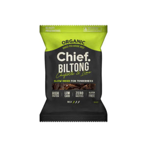 A Supplement packet of Chief Biltong Chipotle & Lime (30g) by Chief Nutrition.