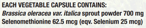 Supplement facts for EnduraCell Plus listing ingredients including Brassica oleracea, Broccoli Powder, Selenium, Selenium selenomethionine