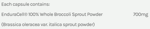 Supplement facts for EnduraCell BioActive (Broccoli)