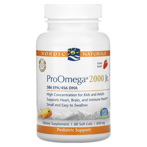 A Supplement container with the name ProOmega 2000 Jr by Nordic naturals.