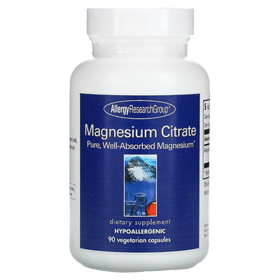 A Supplement Container with the name Magnesium Citrate by Allergy Research Group.