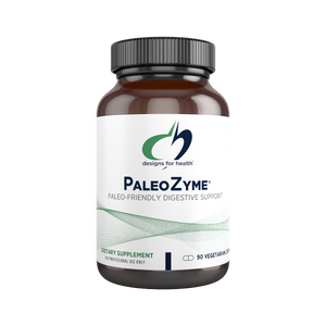 a supplement bottle with the name PaleoZyme by Designs for health