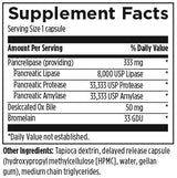 text listing the ingredients including Pancrelipase, Lipase, Protease, Amylase, Ox Bile, Bromelain