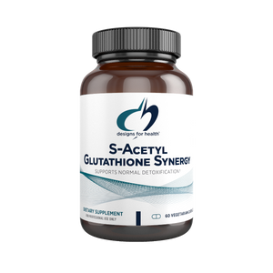 A supplement container of S-Acetyl Glutathione Synergy by Designs for Health - USA