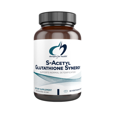 A supplement container of S-Acetyl Glutathione Synergy by Designs for Health - USA