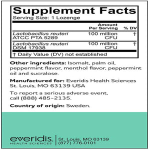 Ingredients: Lactobacillus reuteri ATCC PTA 5289, Lactobacillus reuteri DSM 17938.