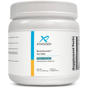 A Supplement container with the name BrainSustain for Kids by Xymogen.