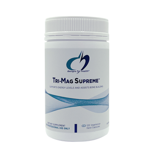A supplement container of Tri-Mag Supreme 120c by Designs for Health