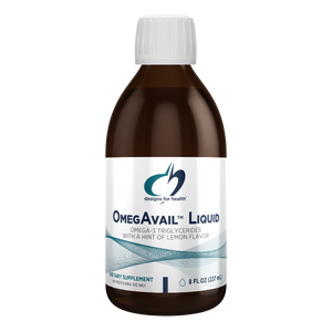 A supplement bottle with the label OmegAvail Liquid