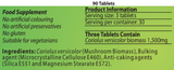 Supplement facts for Coriolus-MRL™ 90T (Turkey Tail) listing ingredients including Turkey tail mushroom (Trametes versicolor)
