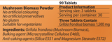 Supplement facts for Maitake-MRL ™ 90T listing ingredients including Grifola frondosa, Maitake