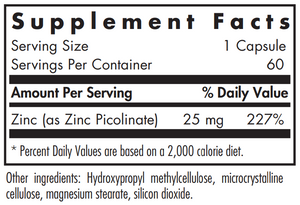 Text listing the ingredients including Zinc Picolinate