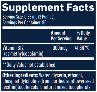 Text describing the ingredients: Vitamin B12 (as methylcobalamin) by Quicksilver.