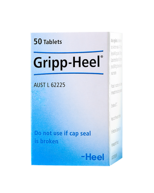 A supplement container of Gripp Heel Tablets 50 by Heel
