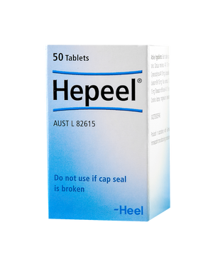 A supplement container of Hepeel Tablets 50 by Heel