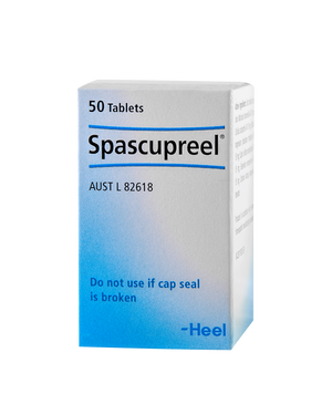A supplement container of Spascupreel Tablets 50 by Heel