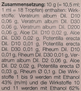 Supplement facts for Veratrum Homaccord Drops 30mL listing ingredients including Ethanol, Veratrum Viride