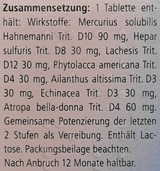 Supplement facts for Mercurius Heels Tablets 50 listing ingredients including Echinacea Angustifolia, Lachesis, Phytolacca Americana