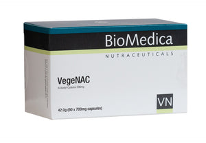 A supplement container of VegeNAC Capsules by Bio-Medica