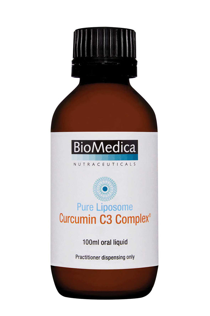 A supplement container of Pure Liposome Curcumin C3 Complex 100ml by Bio-Medica