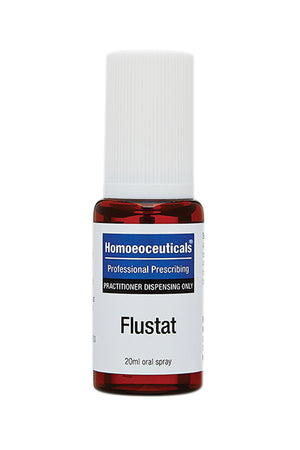A supplement container of Flustat Spray 20ml by BioMedica Homoeoceuticals