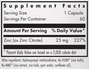 Text listing the ingredients including Zinc as Zinc Citrate