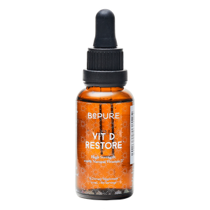 A supplement container of Vit D Restore Liquid by Be Pure
