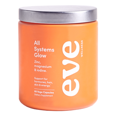 A supplement container of All Systems Glow by Eve
