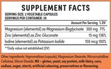 Supplement facts for All Systems Glow listing ingredients including Magnesium bisglycinate, Potassium iodide, Zinc gluconate