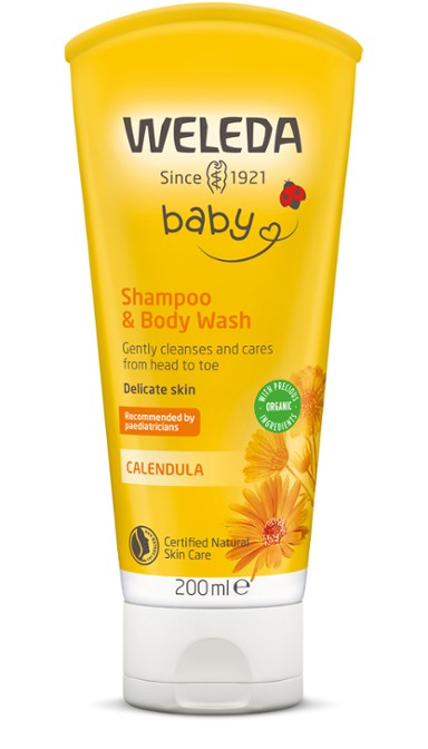 A supplement container of Calendula Baby Shampoo & Body Wash by Weleda