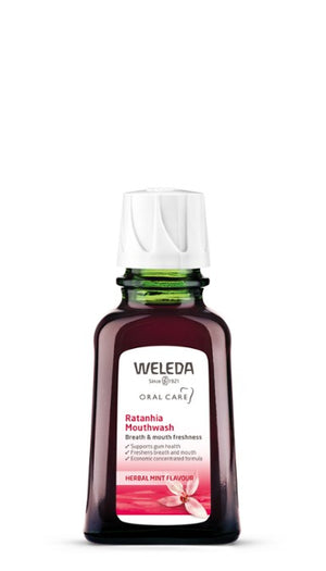 A supplement container of Ratanhia Mouthwash Concentrate by Weleda