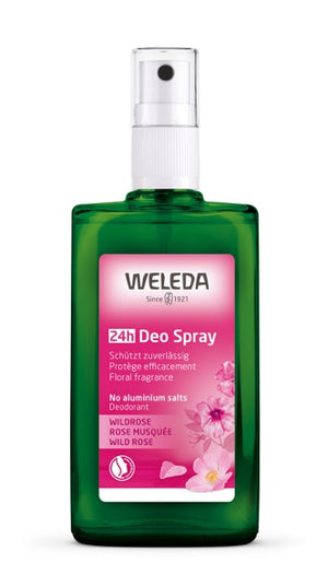 A supplement container of Wild Rose 24h Deodorant Spray by Weleda