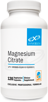 A supplement container of Magnesium Citrate 120 Capsules by Xymogen