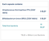 Text listing ingredients including Steptococcus thermophilus FP4 DSM 18616, Bifidobacterium breve BRO3 DSM 16604