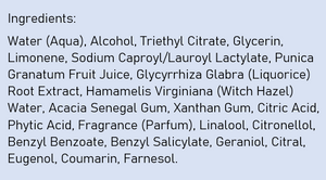 Supplement facts for Pomegranate 24h Roll-On Deodorant listing ingredients including Acacia, Cetyl Alcohol, Citric Acid, Coumarin, Eugenol