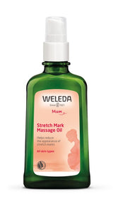 A supplement container of Stretch Mark Massage Oil by Weleda