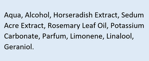 Supplement facts for Revitalising Hair Tonic listing ingredients including Cetyl Alcohol, Limonene, Linalool, Potassium, Potassium carbonate