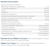 Ingredients including Magnesium glycinate dihydrate, Meta Mag, Magnesium bisglycinate, Taurine, Glutamine, Ascorbic acid, Vitamin C, Acetyl levocarnitine hydrochloride, acetyl-l-carnitine, Pyridoxal 5-phosphate monohydrate,Vitamin b6, Nicotinamide, vitamin b3, Riboflavin sodium phosphate, Vitamin b2, Chromium nicotinate, Mecobalamin, Co-Methylcobalamin, vitamin b12, Selenomethione, Selenium.