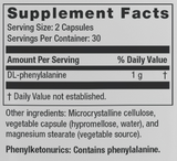 Supplement facts for Focus DL listing ingredients including DL-Phenylalanine
