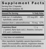 Supplement facts for Calm G listing ingredients including Alpha Lipoic Acid, Calcium, Co-Enzyme Q-10, Cysteine (L-Cysteine), Folate
