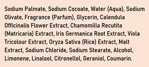 Supplement facts for Calendula Soap listing ingredients including Brown Rice, Calendula Extract, Cetyl Alcohol, Chamomile, Coumarin