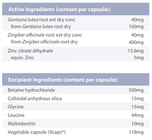 Supplement facts for HCL Capsules