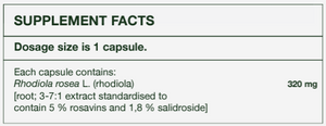 Supplement facts for Rhodiola Bioactive