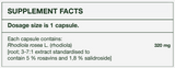 Supplement facts for Rhodiola Bioactive