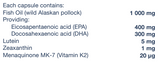 Supplement facts for Omega 3 - Lutein Zeaxanthin K2