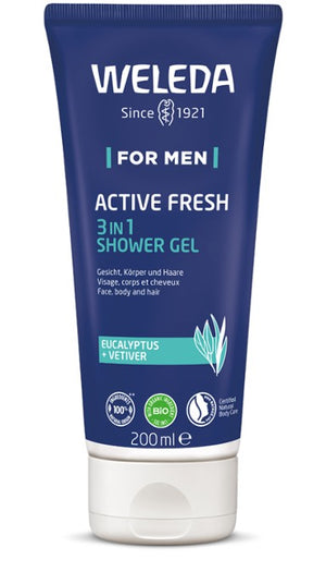A supplement container of Mens Active Fresh 3in1 Shower Gel by Weleda